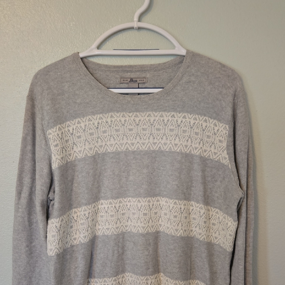 G.H. Bass | Gray And Lace Light Cotton Sweater Size Large